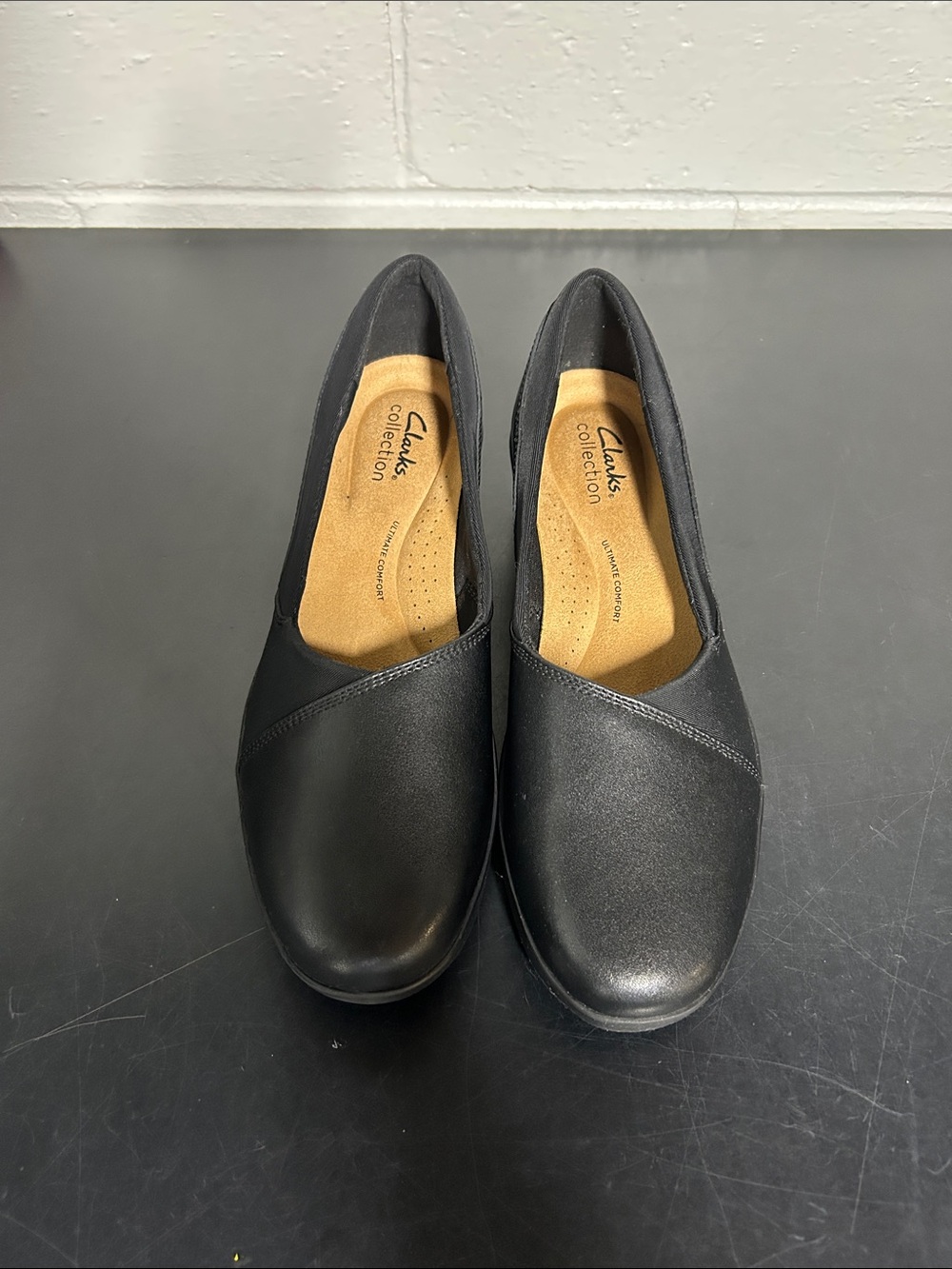 Clarks Black Women's Leather Slip-On Flats